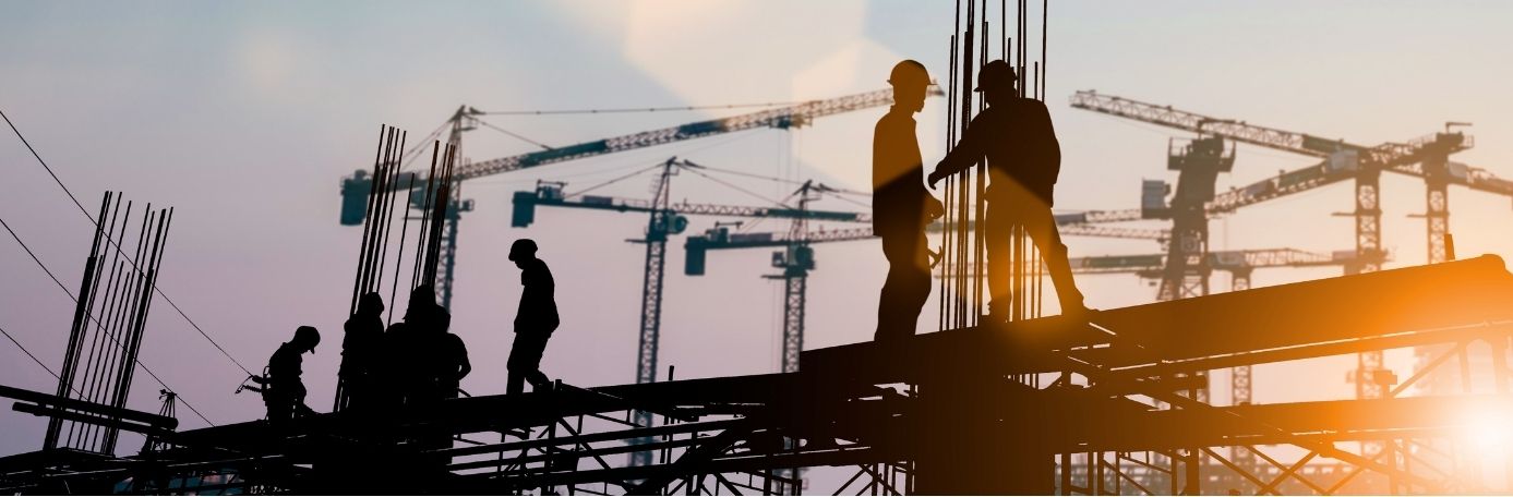 Bouwvakkers op een bouwplaats banner